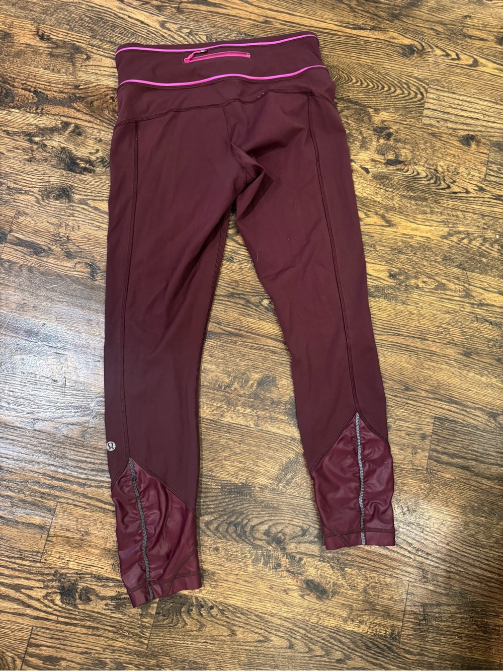 lululemon athletica Maroon Athletic Leggings with Pink Trim